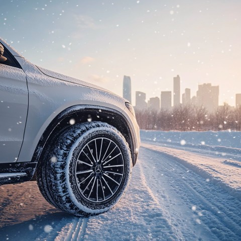 Luxury SUV Parked on Snowy Winter Highway