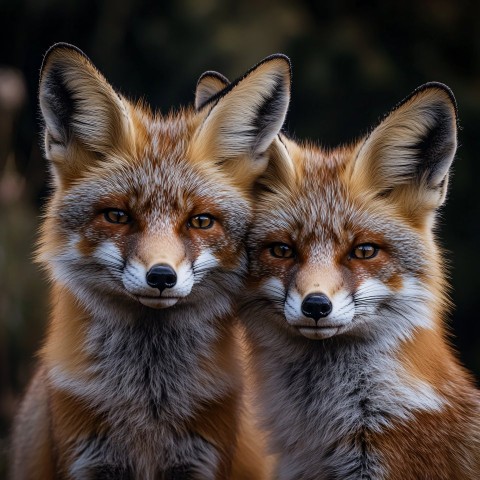 Cunning Foxes at Dusk Close-Up Photo