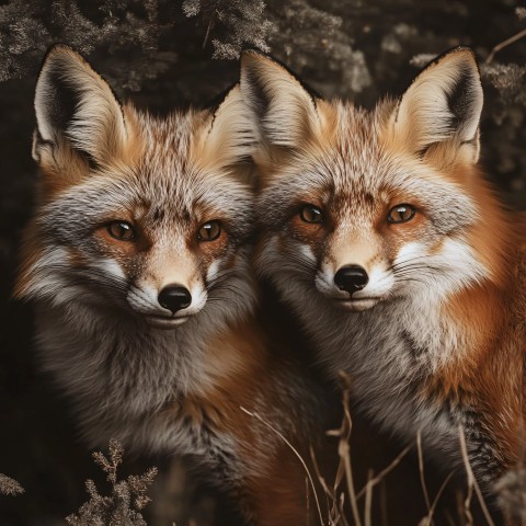 Cunning Foxes at Dusk Close-Up Photography