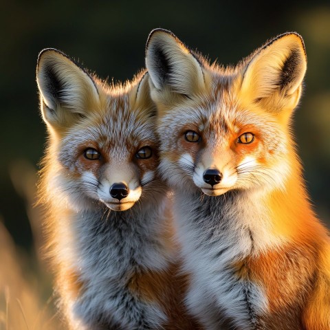 Cunning Foxes at Dusk Close-Up Photography