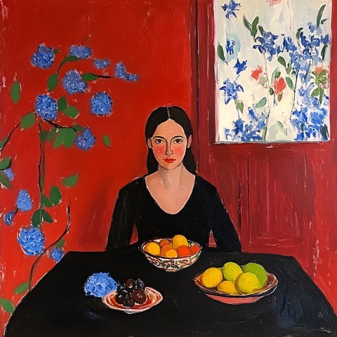 Matisse Red Room with Woman and Bowl of Fruit