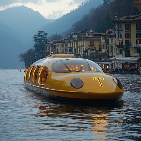 Tesla Pastel Yellow Submarine Yacht in Lake Como