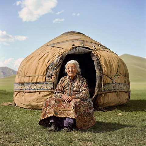 Kazakh Grandma Herding Cattle in Grasslands and Mountains