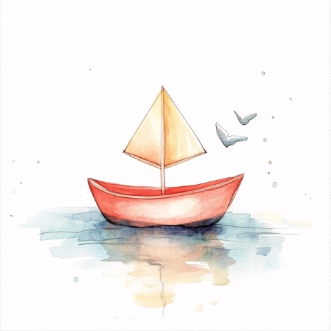 Cute Minimalist Hand-Drawn Watercolor Anchor