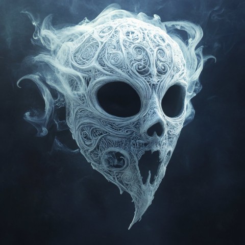 Ancient Ghostly Mask with Ethereal Mist and Runes