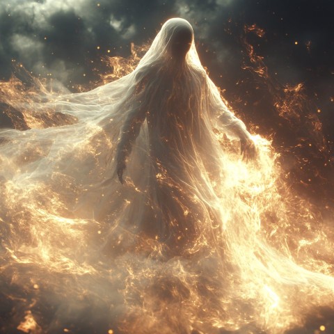 Ghost Descends Enveloped in White Flames