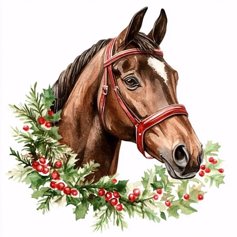 Watercolor Christmas Horse Head Clipart