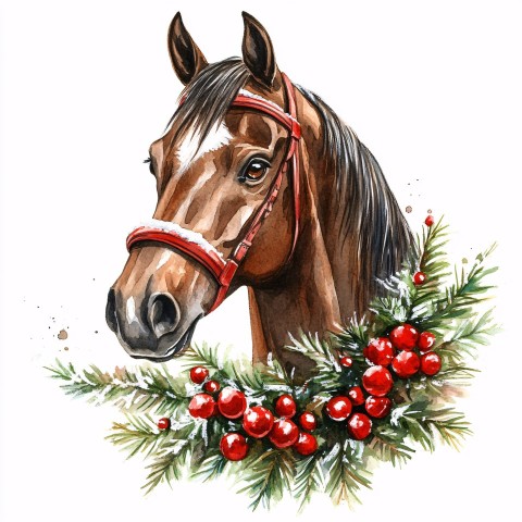 Christmas Brown Horse Head Clipart Watercolor