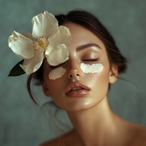 Portrait Woman with Flower and Eye Patches