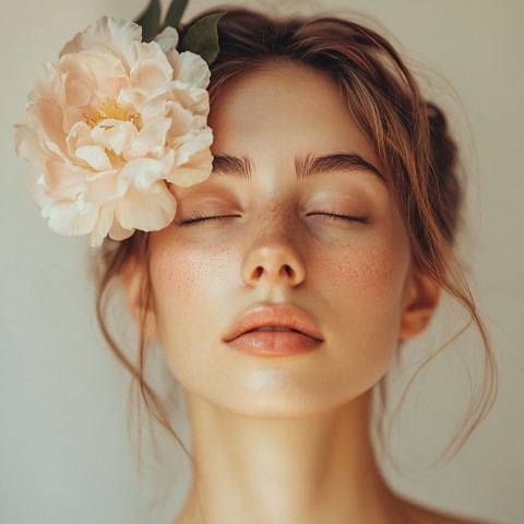 Gentle Portrait Woman with Flower and Eye Patches