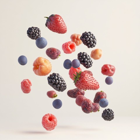 Realistic 3D Mixed Berries Falling