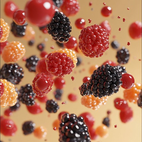 3D Realistic Mixed Berries in Freefall