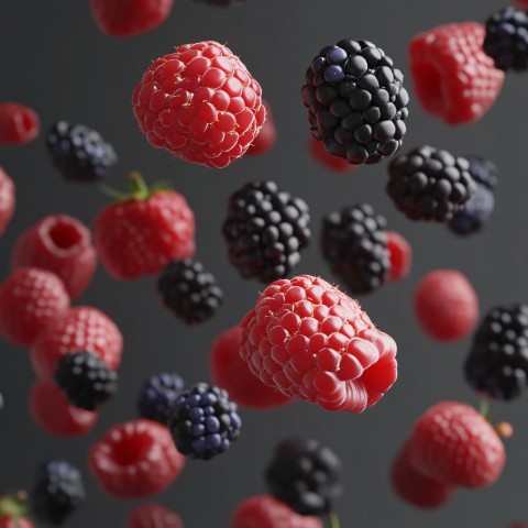 3D Realistic Falling Mixed Berries