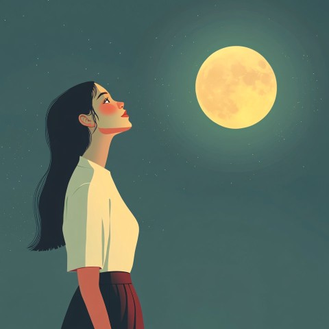 Woman Gazing at Future with Moonlit Background