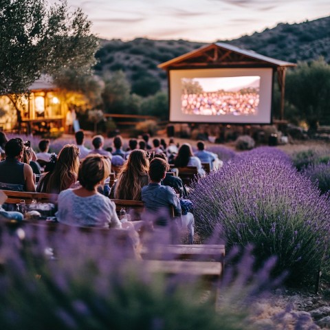 Outdoor Movie Night at Ranch Overlooking Lavender Field