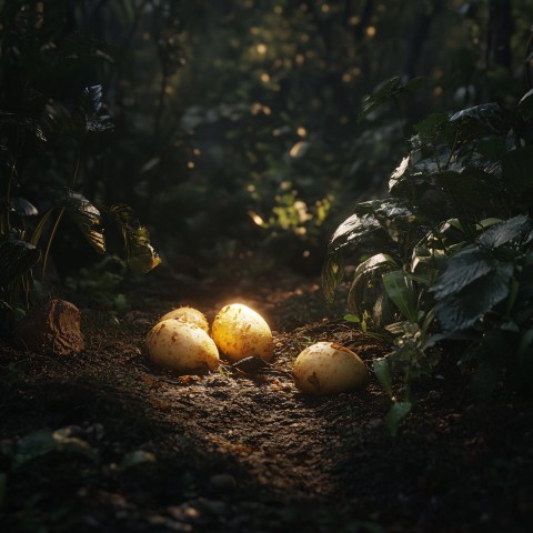 Realistic Potatoes in Garden with Cinematic Lighting