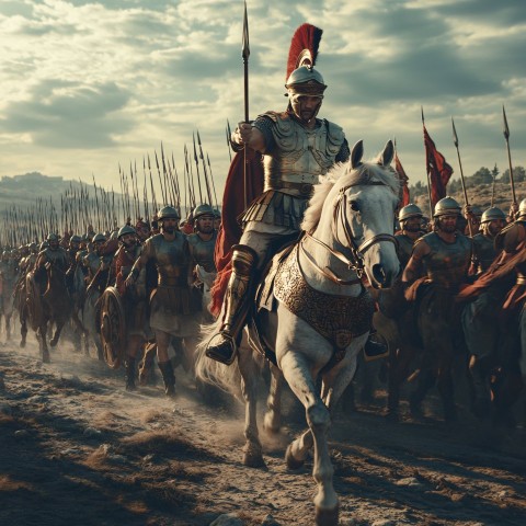 Roman General Leading His Men to Battle on Horseback