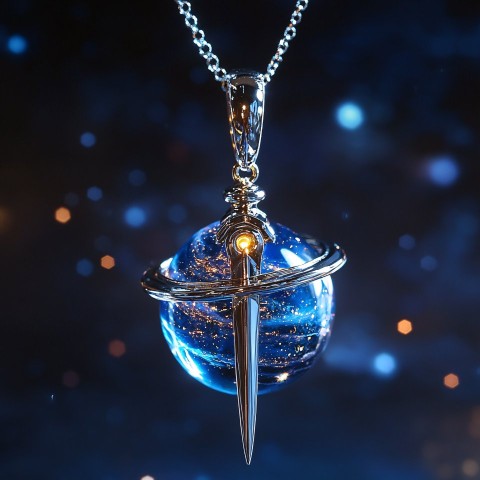 Anime Space-Themed Necklace with Planet and Sword Pendant