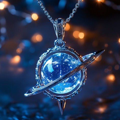 Anime Necklace with Illuminated Planet and Sword Accent