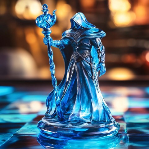 Water Blue Stained Glass Mage Chess Piece Figurine