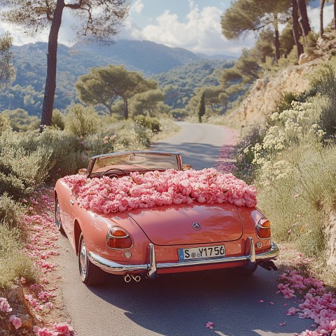 Convertible Filled with Peonies on Provence Road