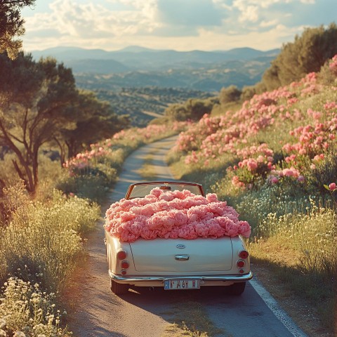 Convertible with Peonies on Provence Roadside