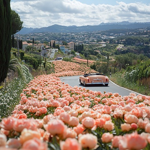 Convertible Filled with Peonies on Provence Road