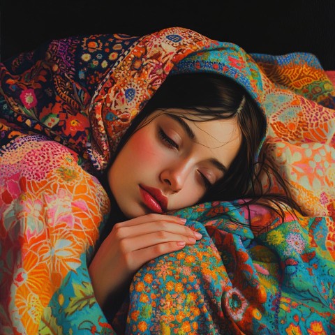 Girl Relaxing Under a Colorful Blanket