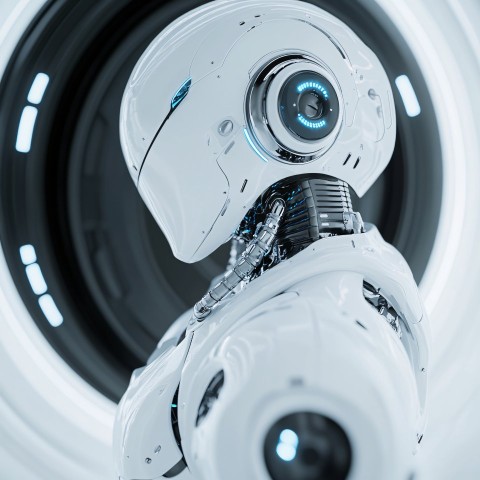 3D Futuristic Robot Close-Up with Space Portal