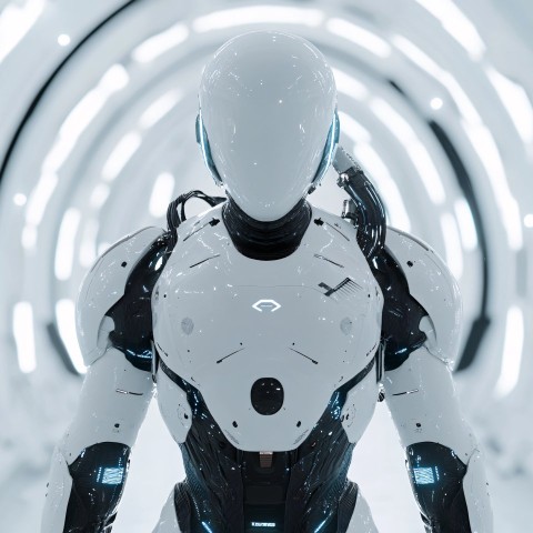 Futuristic Robot 3D Render with Space Portal Background