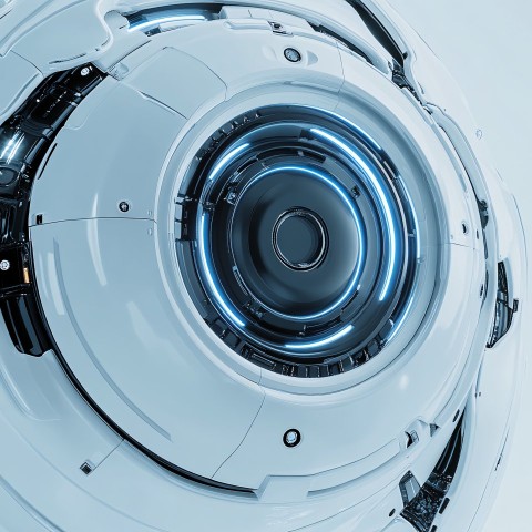 Futuristic Robot Close-Up with Space Portal in 3D Render