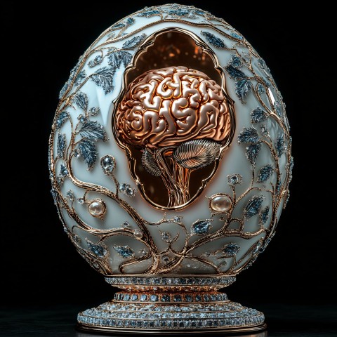 Luxury Faberge Egg Open with Gold Brain Inside