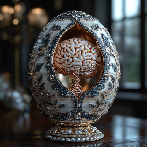 Luxury Faberge Egg with Intricate Gold Brain Inside