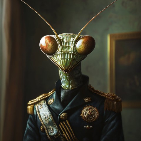 Praying Mantis in Army General Uniform