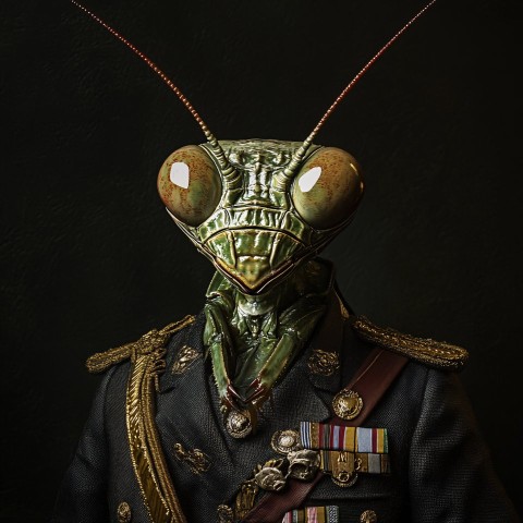 Praying Mantis Dressed in Army General Uniform