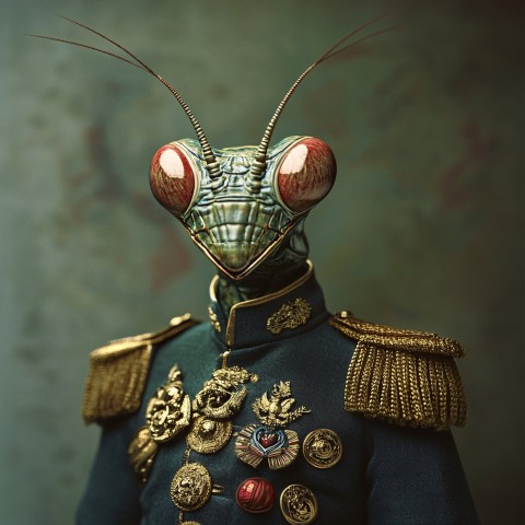 Praying Mantis in Military General's Uniform Artwork