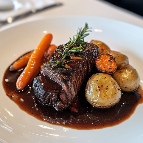 Slow-Cooked Beef with Baked Potatoes and Carrots