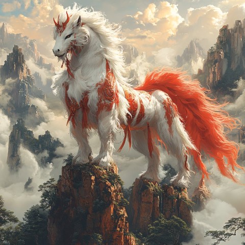 Mythical Lu Shu Horse on Misty Mountain Top