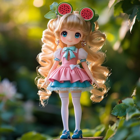 Cute Blonde Doll in Garden