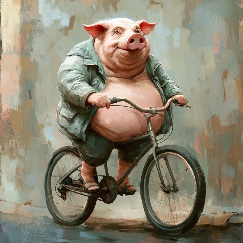 Big Pig Riding Bicycle in Professional Cycling Gear