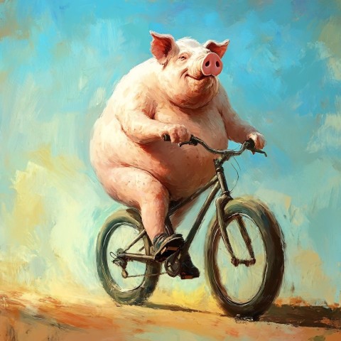 Fat Pig on Bicycle in Professional Cyclist Outfit