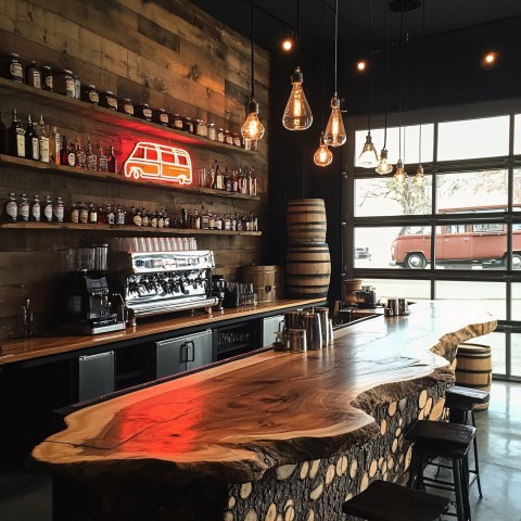 Rustic Industrial Bar with Neon VW Van and Barn Door