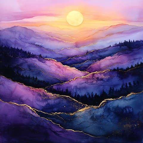 Abstract Watercolor Landscape with Soft Pink Sunset