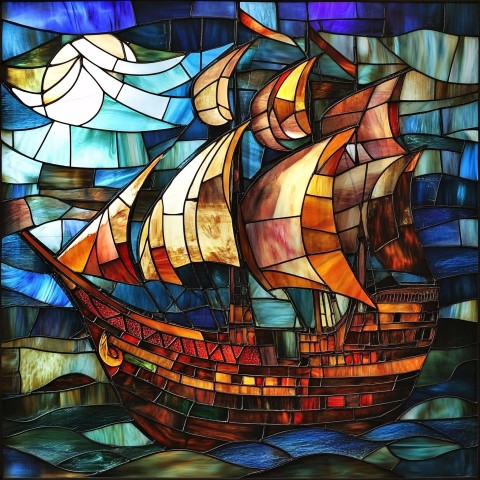 Stained Glass Ship Artwork in Vibrant Colors