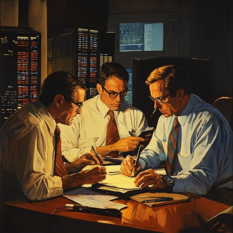 Three Traders Working Together at a Financial Desk