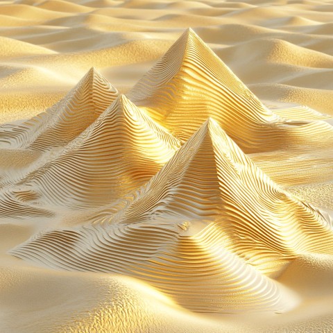 Golden Pyramids in Egyptian Desert with Sand Dunes