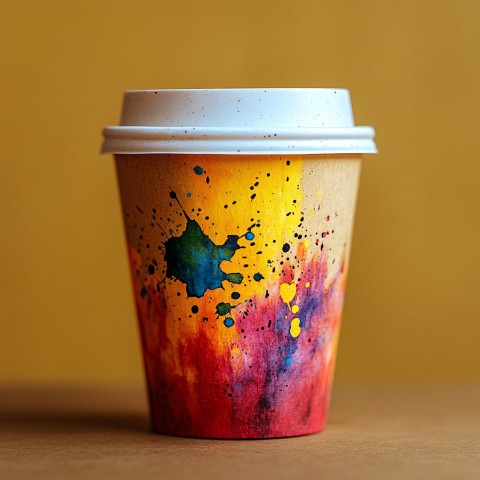 Cardboard Coffee Cup with Tie Dye Splash Design