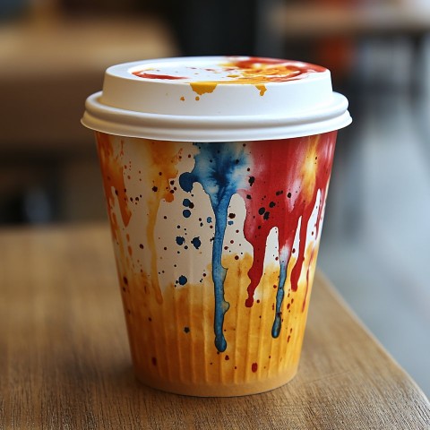 Cardboard Coffee Cup with Tie Dye Splash Accent