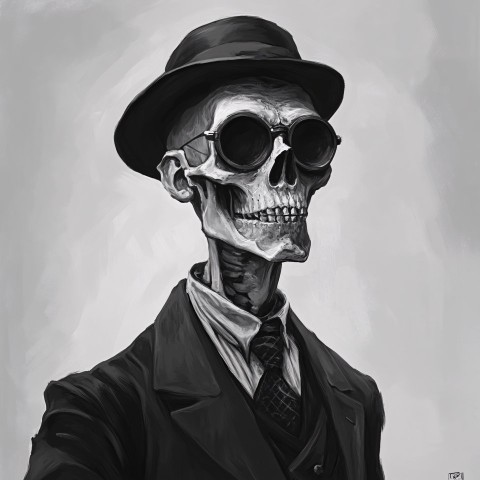 Skeletal Thin Man in 1900s Attire TTRPG Portrait