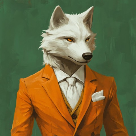 White Wolf in 1920s Orange Suit Close-Up